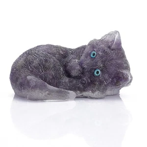 3 inch Rose Quartz Crystals Cat Statue Healing Crystal Sleeping Cat Figurine - Picture 1 of 7