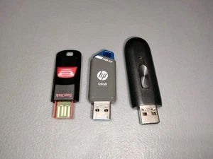 3 USB Flash Drive Lot HP 128GB 3.0, SanDisk Cruzer Edge 8GB, ONN 16GB - Picture 1 of 2