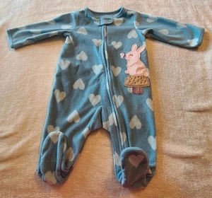 Carter's Girl Footed Fleece Sleeper Size 3 Month Zipper Long Sleeve Hearts Bunny - Picture 1 of 9