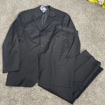 Hugo Boss Suits Mens 38R Pants 34x31 Black Einstein Sigma Wool Striped 2 Piece - Image 1 of 4