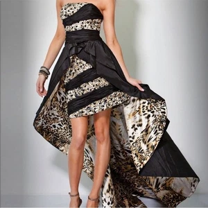 Jovani Strapless High Low Dress Women's Size 6 Leopard Print Ruffle Formal READ - Picture 1 of 14