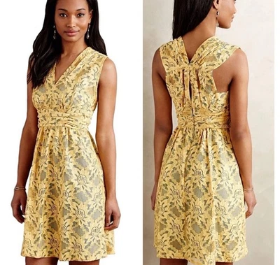 Plenty By Tracy Reese Lattice Lace Yellow Dress With Slip Size 6 Fit Flare - Image 1 of 4