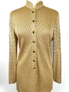 St.John Evening long button jacket gold metallic knit paillettes size 2 4 - Picture 1 of 5