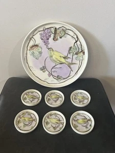 Juego de platos de baratija vintage O & EG OEG Royal Austria Butter Pat 6 pájaros de té - Imagen 1 de 11