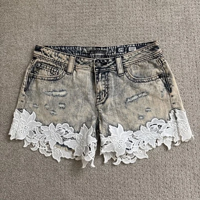 Pantalones Cortos Miss Me Jeans Signature Para Mujer 29 Tiro Medio Encaje Floral De Colección 83 Azul Foto 1 de 4