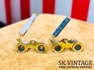 2 Antique Vintage Opera Glasses Binoculars White Mother of Pearl & Handle Brass - Picture 1 of 5