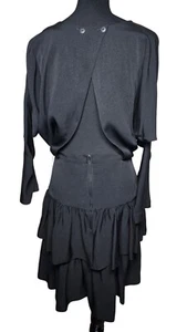 Vintage Destinee Open Back Dolman Sleeve 80's Black Ruffle Dress Sz 12 - Picture 1 of 11