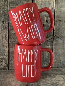 NEW Happy Wife Happy Life Rae Dunn Mug Set (2) Coffee Tea For Together Time Cup - Picture 1 of 5