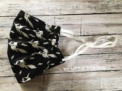 Witch And Her Broom Adult Face Mask Adjustable Size Handmade Goth Lady - Image 1 of 2