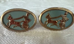 Mens Vintage Blue Horse ROMAN CHARIOT CUFFLINKS Gold tone - Picture 1 of 10
