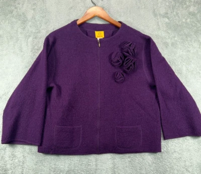 Womens Jackets Medium 100% Wool Purple Tweed 3D Floral Full Zip Coat Ruby Rd - Image 1 of 4