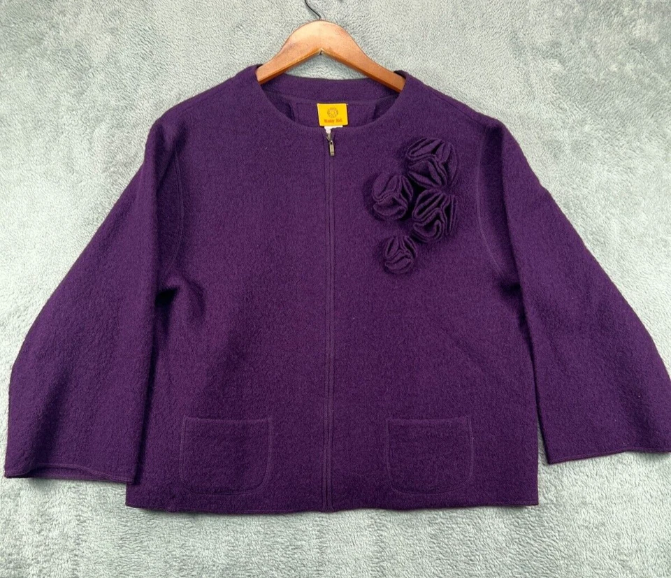 Womens Jackets Medium 100% Wool Purple Tweed 3D Floral Full Zip Coat Ruby Rd - Image 1 of 4