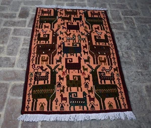 2'10 x 4'5 Handmade afghan tribal baluchi pictorial area rug, 3x5 animal rug - Picture 1 of 10