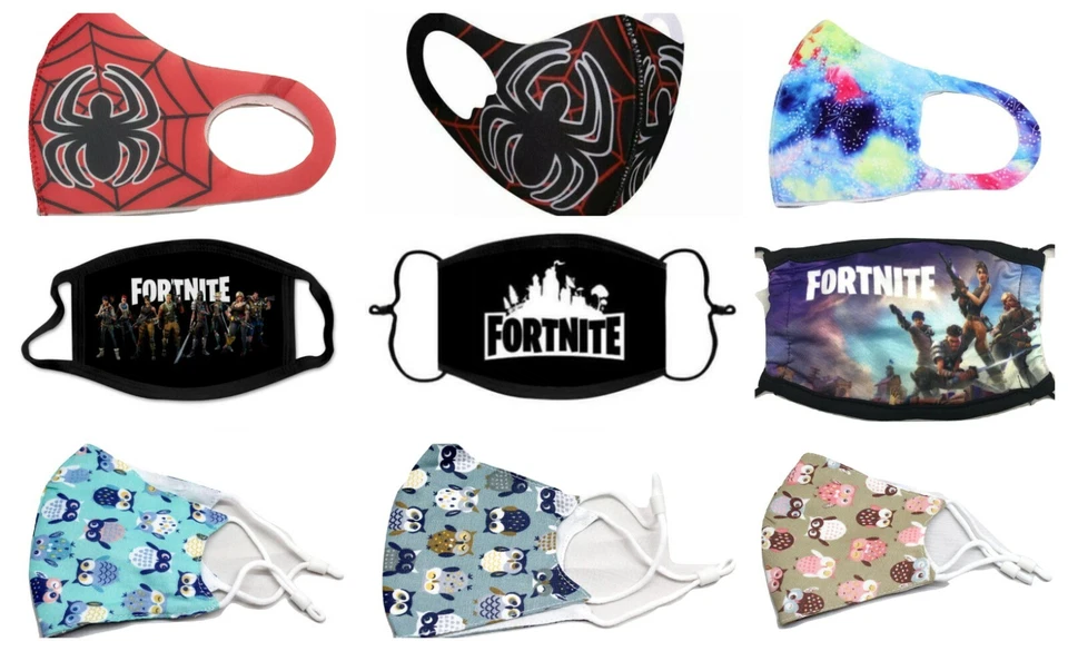 Nueva máscara facial para niños cubierta lavable reutilizable búho diseños de araña unisex vendedor del Reino Unido Foto 1 de 1