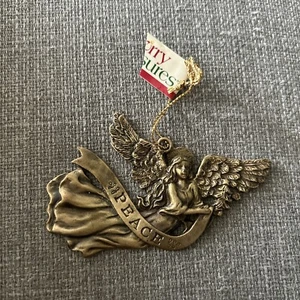 Vintage bronze tone metal Christmas Ornament Angel Peace #33 - Picture 1 of 3