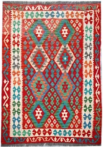 TASH Vegetable Dyed Handmade Afghan Tribal Pure Wool Chobi Kilim Rug 203 x151 cm - Picture 1 of 6