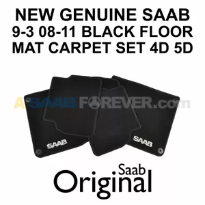 NEW SAAB 9-3 FLOOR MATS BLACK CARPET W/ SAAB LOGO GENUINE OEM 08-11 4D & 5D RARE - Picture 1 of 3