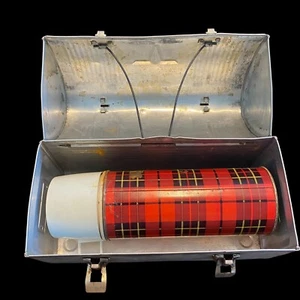 Vintage Thermos Brand Metal Dome Top V Victory Lunch Box Aluminum With Thermos - Picture 1 of 21