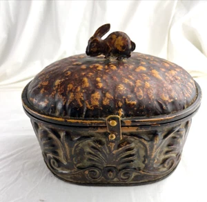 Pier One Imports 8" X 6” Metal Decorative Bunny Rabbit Hinged Box Trinket Chest - Picture 1 of 10