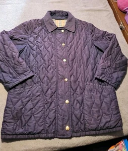 Burberry Navy Blue Quilted Jacket Womens XL Nova Lightweight Plaid Lined *Faded* - Picture 1 of 15