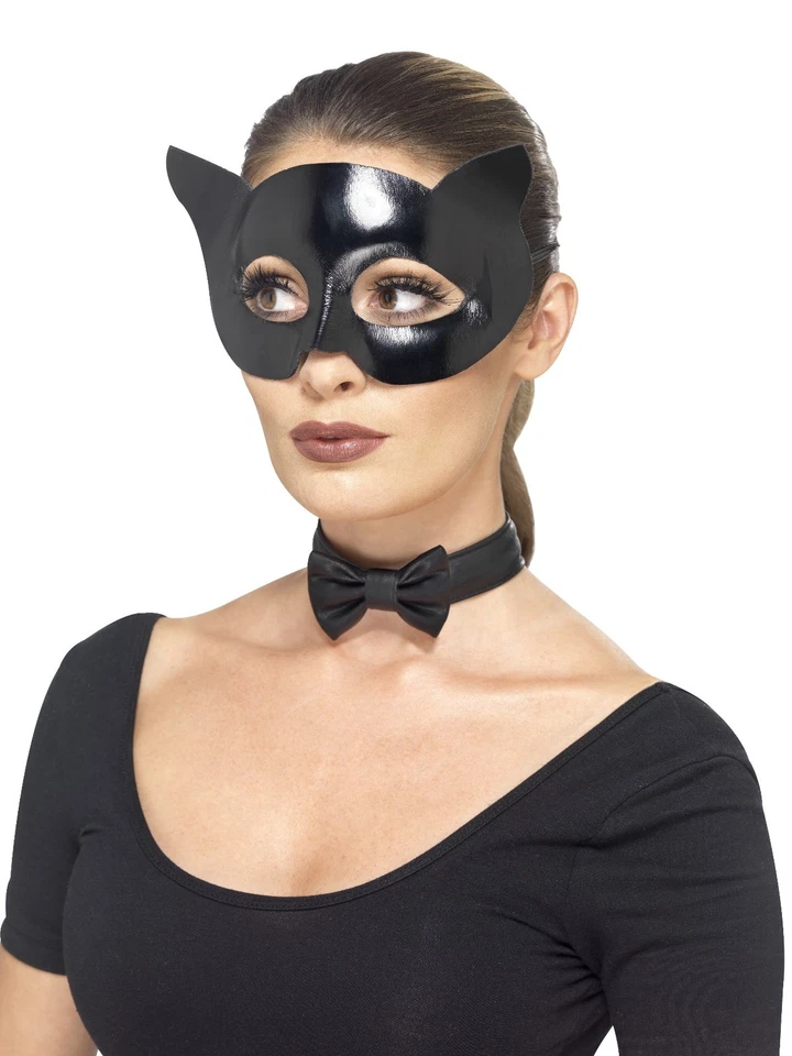 Adult Black Cat Mask and Collar Set Fancy Dress Book Day Costume Accessories Kit - Image 1 of 1