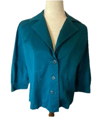 Joan Rivers Jacket Button Aqua Green Sz M Classic Collared Colorful 3/4 Sleeve - Image 1 of 4