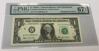 2003A Federal Reserve Misalignment Error ~ PMG 67 EPQ Superb Gem Unc E47119261B - Image 1 of 4
