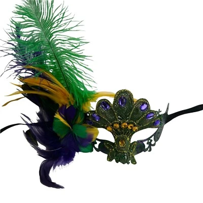 GRACEFUL PEACOCK MARDI GRAS MASQUERADE MASK WITH FEATHERS - Image 1 of 4