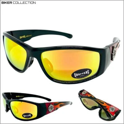 Hombres Hardcore MOTOCICLISTA Montar Protector Gafas de Sol Llamas Rojas Lente Dorada Foto 1 de 4