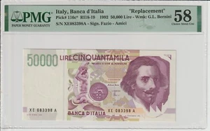 ITALY, 50000 LIRE 1992, REPLACEMENT XE ... A, PICK 116c*, PMG 58 - Zdjęcie 1 z 2
