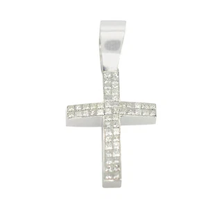 14K Weißgold 1,00Ct Diamant Princess Cut Kreuz Anhänger - Bild 1 von 3