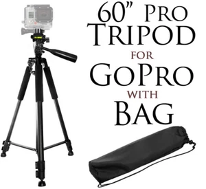 60" Pro Series Tripod for GoPro HERO10,9,8,7,6, 5, 4, 3+, 3, 2, 1, Fusion Camera - Picture 1 of 12