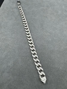 Preowned Silver Cuban curb 9 mm diamond bracelet iced out Pave natural diamonds - Picture 1 of 5