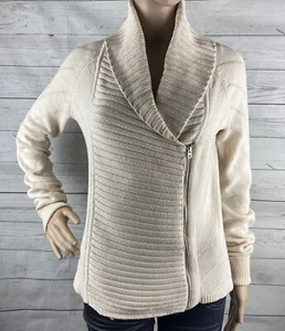 Gap Full Zip Sweater XS Beige Aesthetic Ribbed Knit Cotton Blend Ivory Cream - Picture 1 of 12