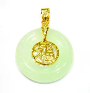 Multicolor Jade Agate Round Circle Donut Gold Plated Fortune Pendant Necklace - Picture 1 of 30