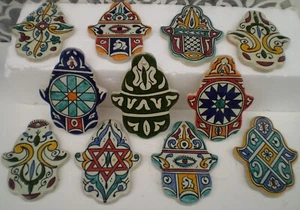 Moroccan Hand Painted Ceramic Hand of Fatima / Hamza * Rustic - Picture 1 of 29