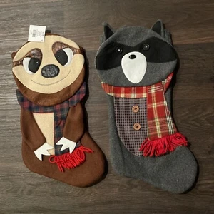 New! Sloth & Raccoon Animal Christmas Stocking Set Of 2 Hobby Lobby - Picture 1 of 3