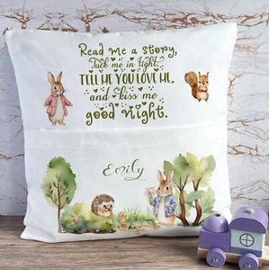 Almohada de lectura personalizada, cojín de conejo del bosque, almohada de bolsillo, dormitorio infantil - Imagen 1 de 2