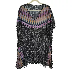 Bar III Swim Cover-Up M Medium Black Sleeveless V-Neck Pom Pom - Picture 1 of 6