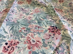 ROSE,PURPLE FLORALS W/ GREEN LEAVES ON RAYON FOR DYNASTY PRINTS-54 INCH- 1 7/8  - Picture 1 of 3