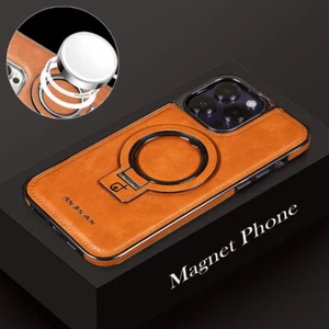 Leather Magsafe Case For iPhone 15 Pro Max 14 13 12 Magnetic Metal Holder Cover - Picture 1 of 17