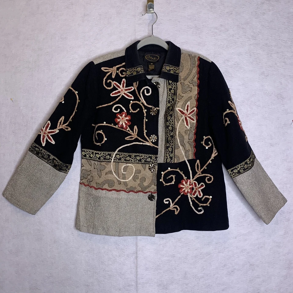 Abrigo Alex Kim Mujer Mediano Bordado Lentejuelas Almohadillas para el Hombro Bloque de Color De Colección Foto 1 de 4