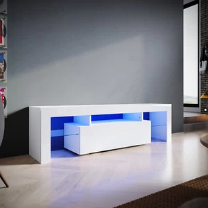 TV Schrank Lowboard mit LED-Leuchte Fernsehtisch Tisch Weiß Hochglanz 160x35x45 - Bild 1 von 24