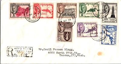 1952 年维尔京群岛公路镇注册航空邮件封面到美国西澳塔科马 — 第 1/2 张图片