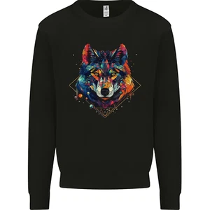 Geometric Wolf Wolves Kids Sweatshirt Jumper - Picture 1 of 3