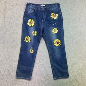 MissLook Womens Jeans Size 2X Sunflower Painted Distressed - Picture 1 of 11