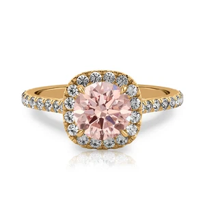 14k Yellow Gold Women Ring IGI Fancy Intense Pink Round 1.5 Ct Diamond Lab Grown - Picture 1 of 9