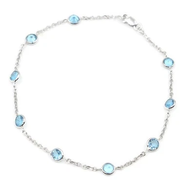 Brazalete Sophia Fine Jewelry Topacio Azul Redondo 7", Oro Blanco 14K Foto 1 de 4