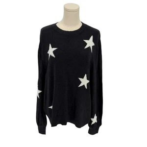 RACHEL ZOE Black Star Print Fuzzy Knit Sweater Women's XL - Picture 1 of 4