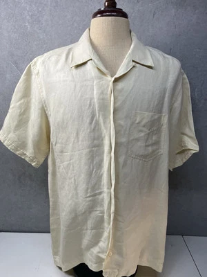 Jhane Barnes Mens Ivory White Short Sleeve Button Linen Silk Shirt XL FLAW READ - Image 1 of 4